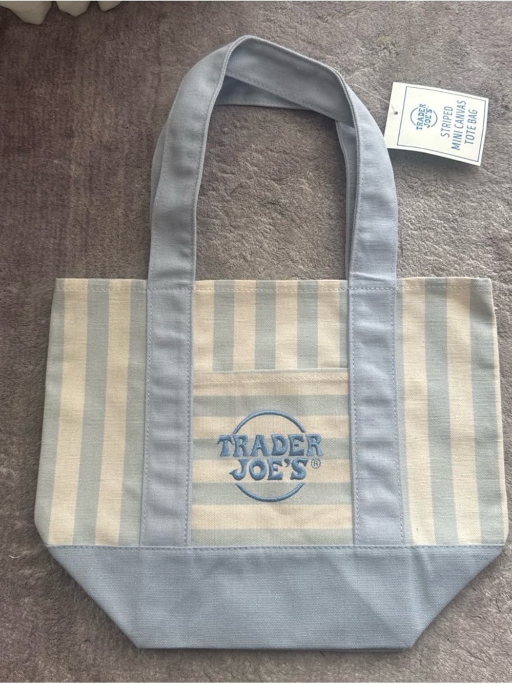 Trader Joe's Light Blue and Cream Striped Canvas Tote